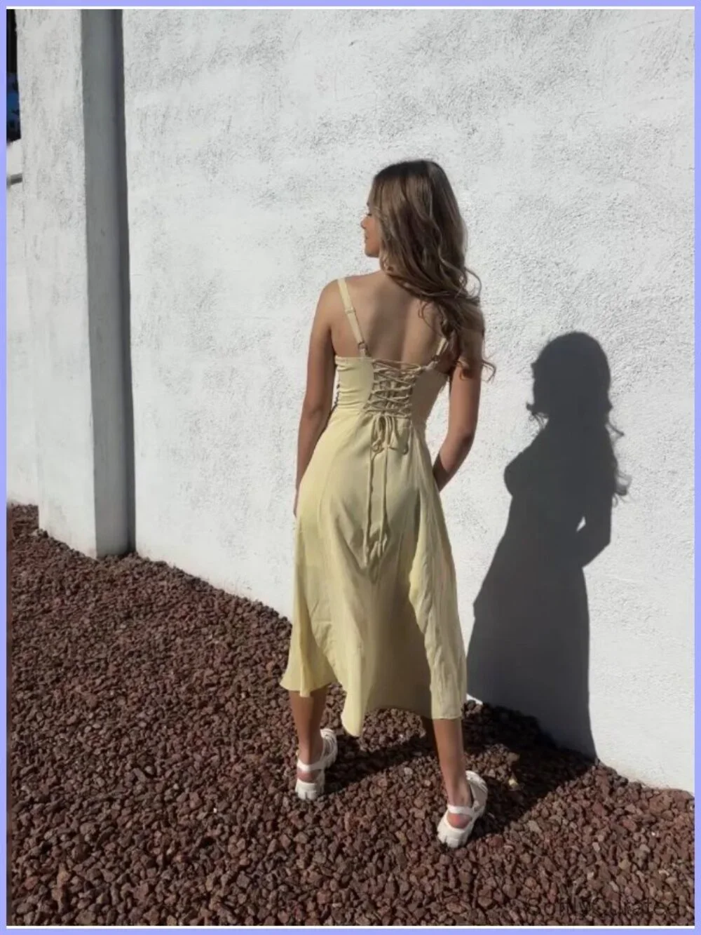 Floral Corset Lace-Up Midi Dress with Slit Spaghetti Straps A-Line Boho Sundress